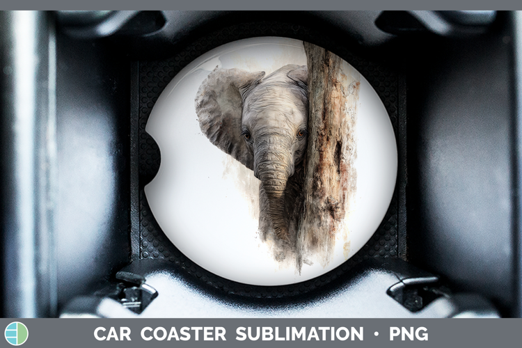 Elephant Animals Tree Peek Car Coaster Sublimation Design