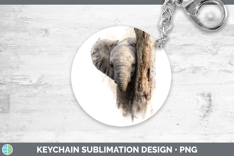 Elephant Animals Tree Peek Keychain Sublimation Design
