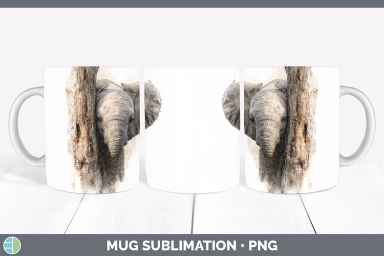 Elephant Animals Tree Peek Mug Wrap Sublimation Design