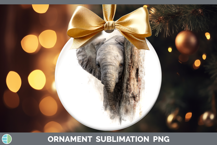Elephant Animals Tree Peek Ornament Sublimation Design