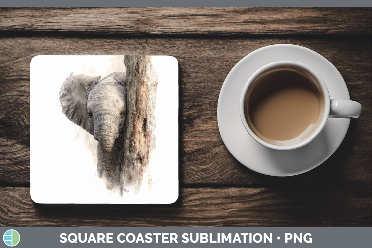 Elephant Animals Tree Peek Square Coaster Sublimation Design