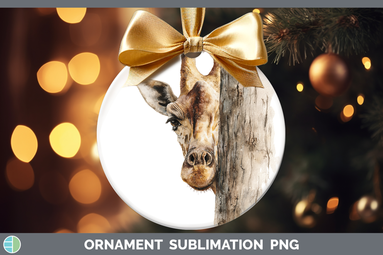 Giraffe Animals Tree Peek Ornament Sublimation Design