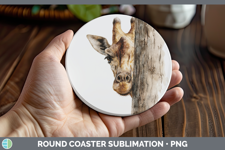 Giraffe Animals Tree Peek Round Coaster Sublimation Design