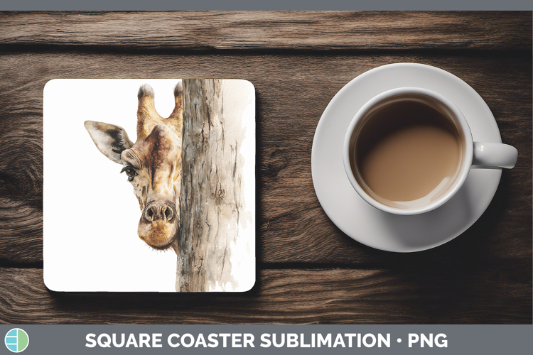 Giraffe Animals Tree Peek Square Coaster Sublimation Design