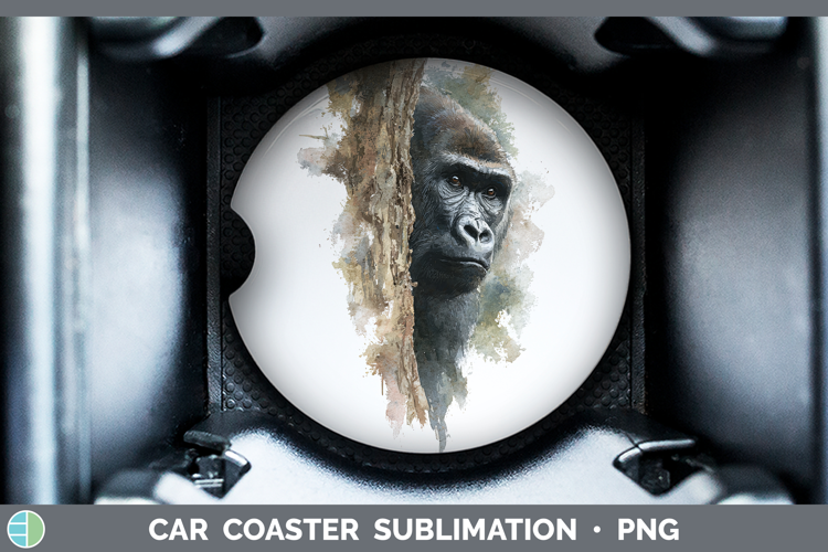 Gorilla Animals Tree Peek Car Coaster Sublimation Design