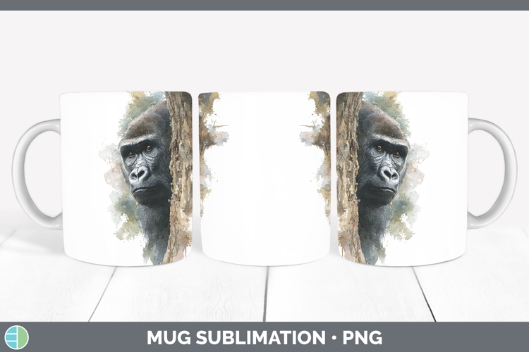 Gorilla Animals Tree Peek Mug Wrap Sublimation Design