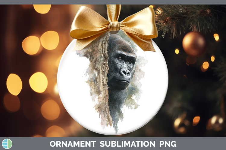 Gorilla Animals Tree Peek Ornament Sublimation Design