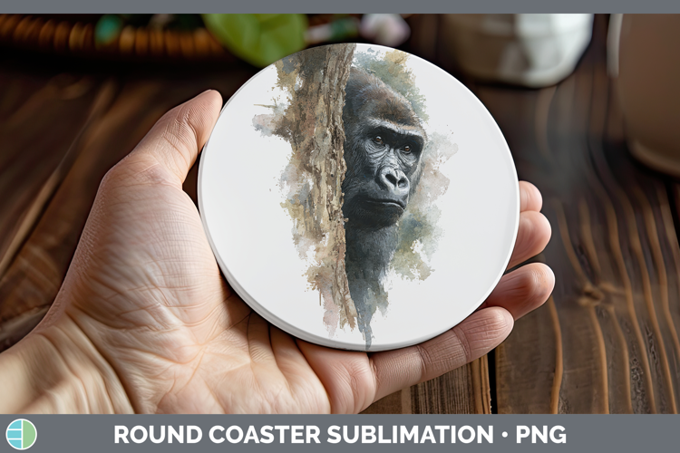 Gorilla Animals Tree Peek Round Coaster Sublimation Design