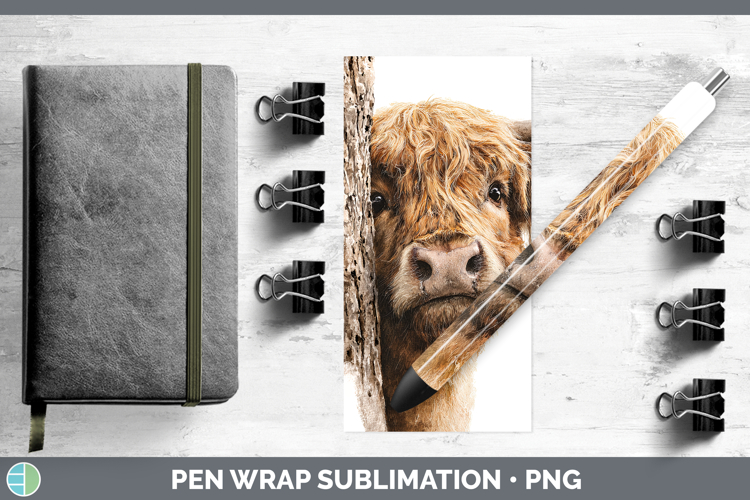 Highland Cow Animals Tree Peek Pen Wrap Sublimation Design