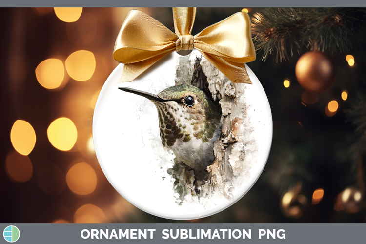 Hummingbird Animals Tree Peek Ornament Sublimation Design