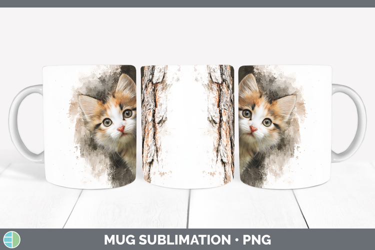 Kitten Animals Tree Peek Mug Wrap Sublimation Design