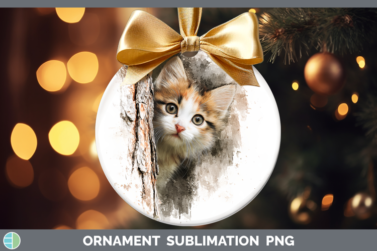 Kitten Animals Tree Peek Ornament Sublimation Design