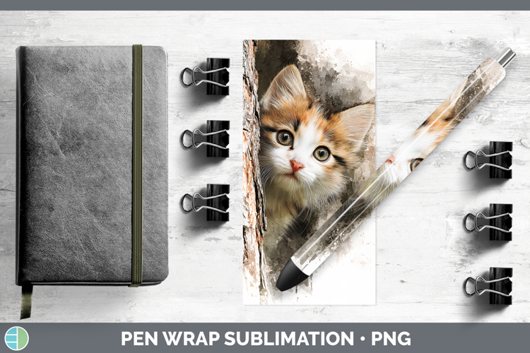 Kitten Animals Tree Peek Pen Wrap Sublimation Design