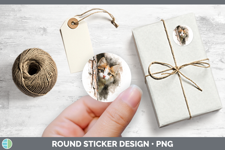 Kitten Animals Tree Peek Stickers Design