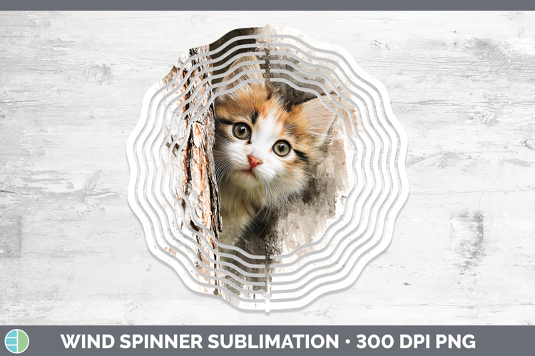 Kitten Animals Tree Peek Wind Spinner Sublimation Design