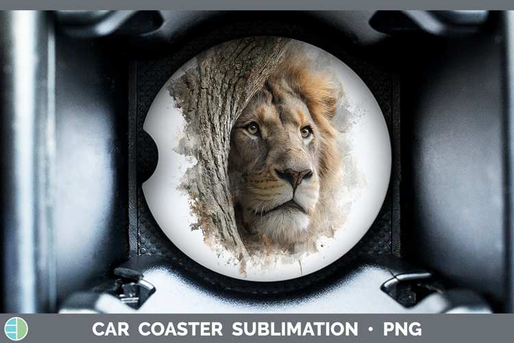 Lion Animals Tree Peek Car Coaster Sublimation Design