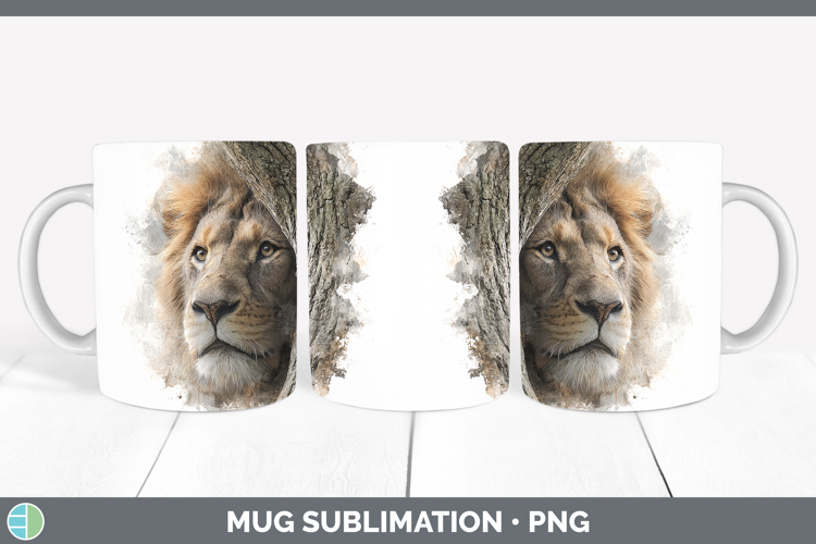 Lion Animals Tree Peek Mug Wrap Sublimation Design