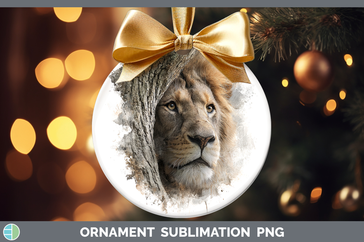 Lion Animals Tree Peek Ornament Sublimation Design
