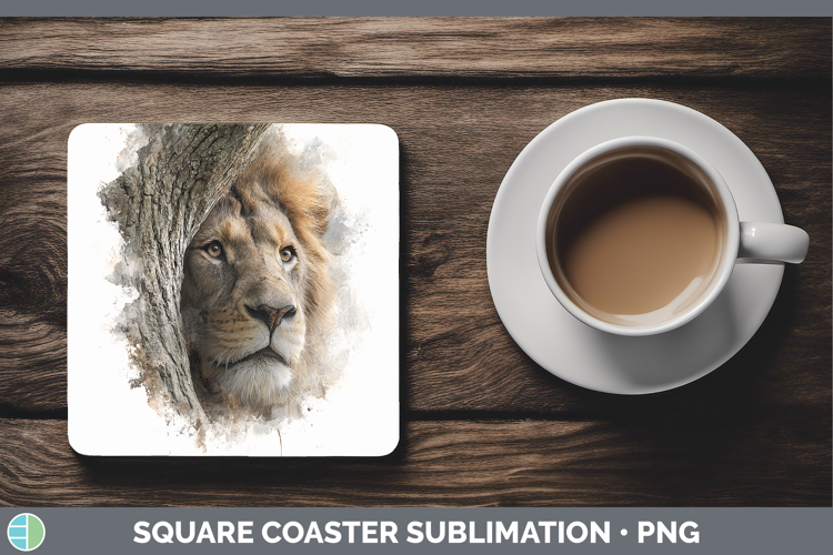 Lion Animals Tree Peek Square Coaster Sublimation Design