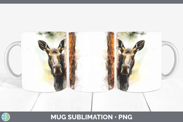 Moose Animals Tree Peek Mug Wrap Sublimation Design