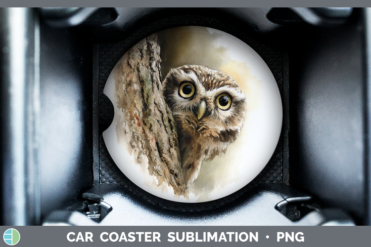 Owl Animals Tree Peek Car Coaster Sublimation Design