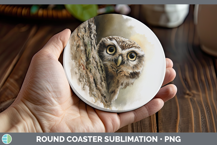 Owl Animals Tree Peek Round Coaster Sublimation Design
