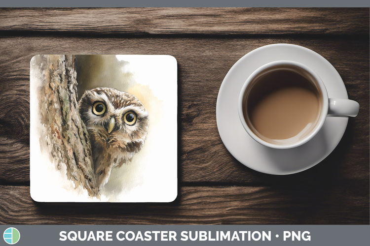 Owl Animals Tree Peek Square Coaster Sublimation Design