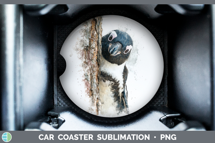 Penguin Animals Tree Peek Car Coaster Sublimation Design