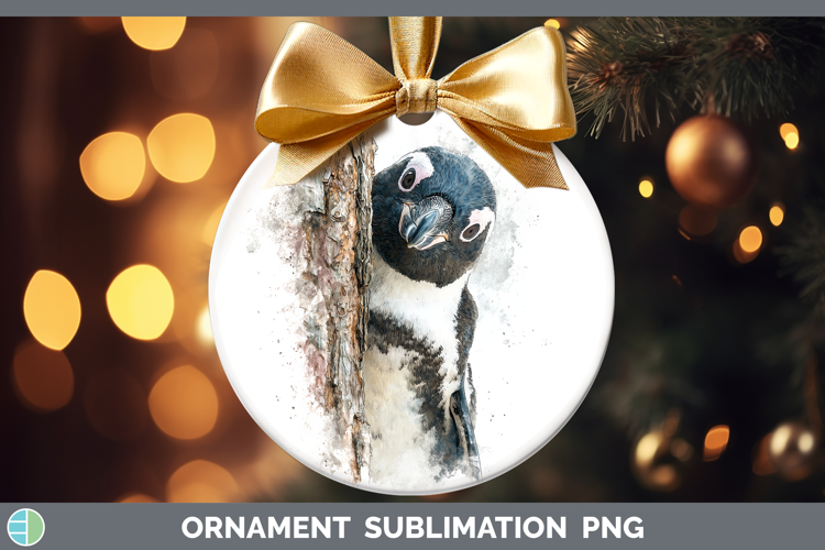 Penguin Animals Tree Peek Ornament Sublimation Design
