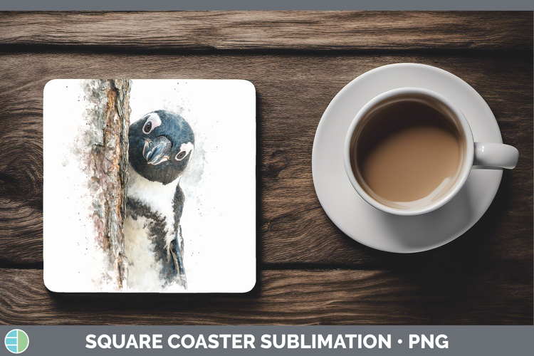 Penguin Animals Tree Peek Square Coaster Sublimation Design