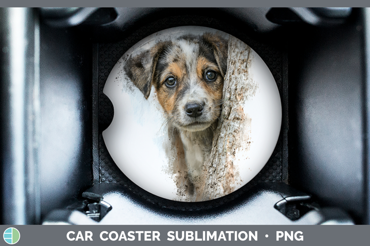 Puppy Animals Tree Peek Car Coaster Sublimation Design