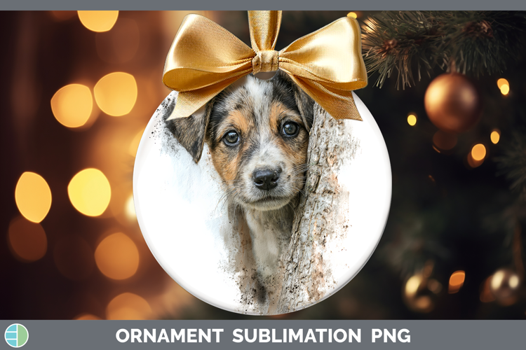 Puppy Animals Tree Peek Ornament Sublimation Design