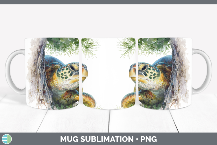 Sea Turtle Animals Tree Peek Mug Wrap Sublimation Design