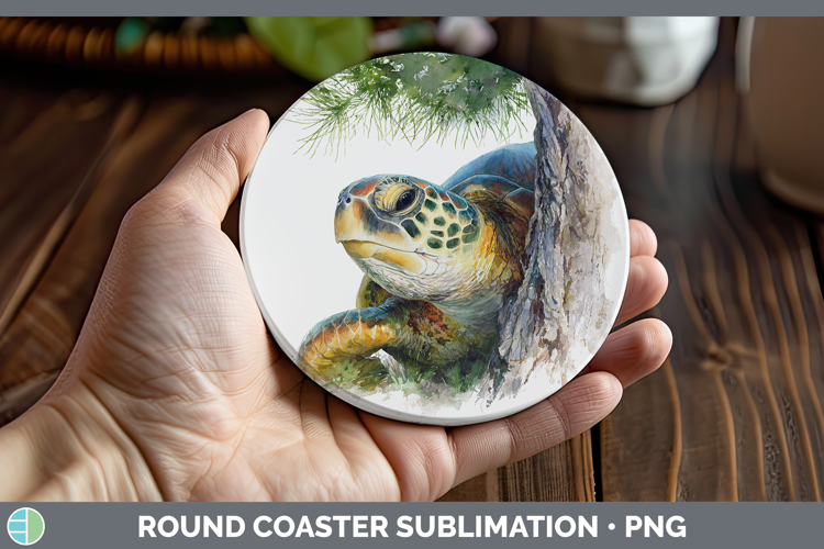 Sea Turtle Animals Tree Peek Round Coaster Sublimation Desig
