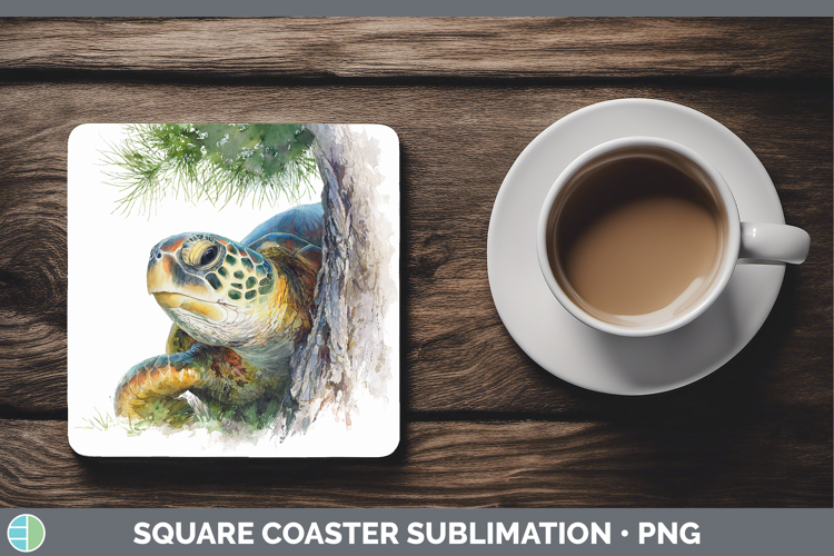 Sea Turtle Animals Tree Peek Square Coaster Sublimation Desi