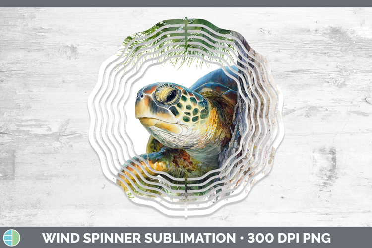 Sea Turtle Animals Tree Peek Wind Spinner Sublimation Design