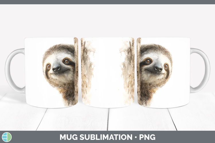 Sloth Animals Tree Peek Mug Wrap Sublimation Design