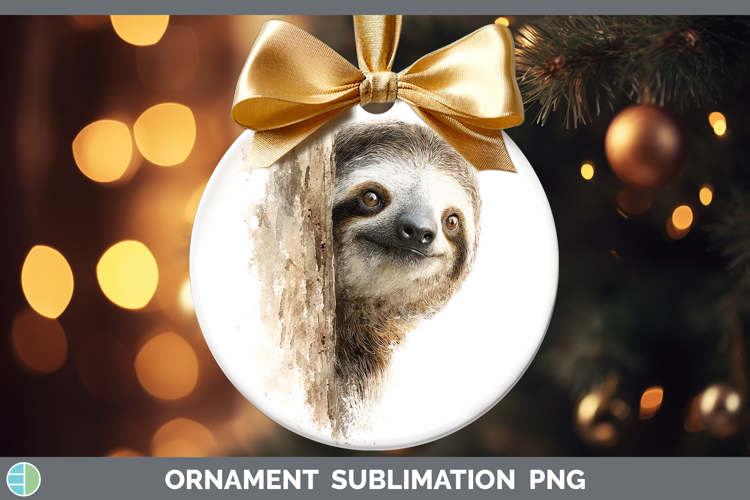Sloth Animals Tree Peek Ornament Sublimation Design