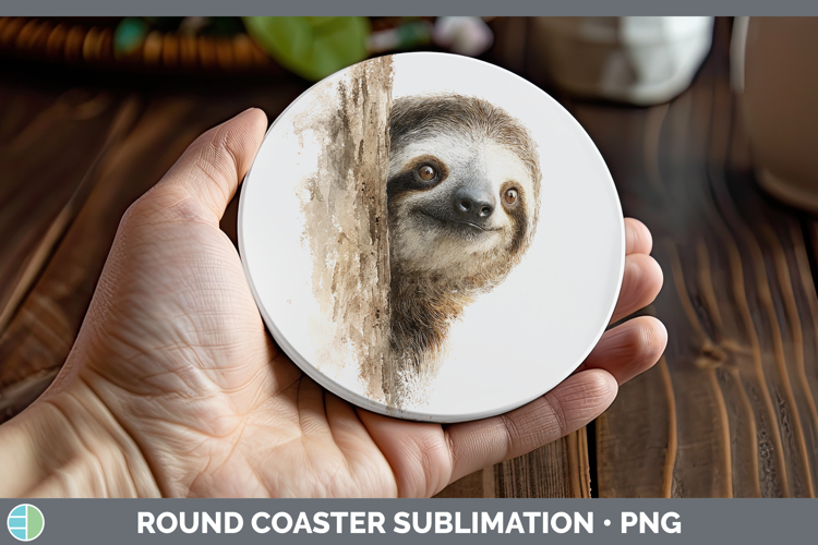 Sloth Animals Tree Peek Round Coaster Sublimation Design