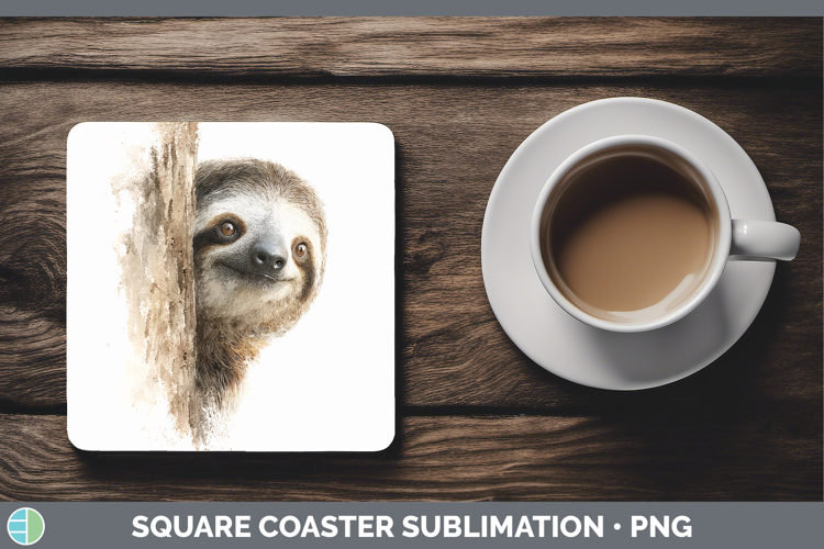 Sloth Animals Tree Peek Square Coaster Sublimation Design