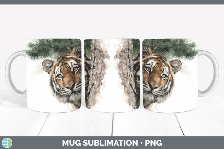 Tiger Animals Tree Peek Mug Wrap Sublimation Design