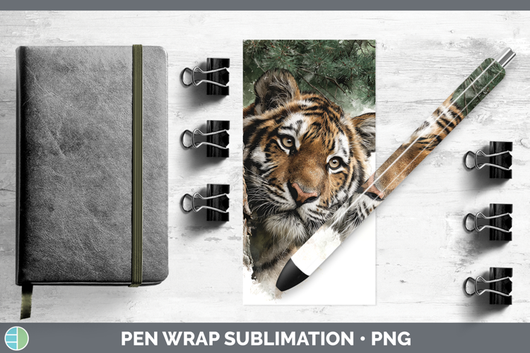 Tiger Animals Tree Peek Pen Wrap Sublimation Design