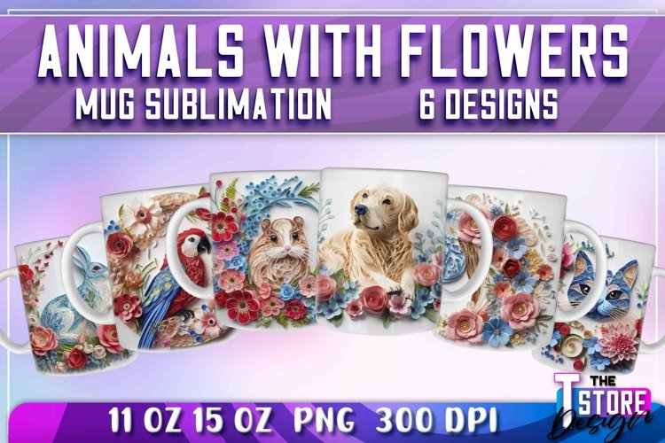 Animals With Flowers Mug Sublimation | 11 oz 15 oz Mug