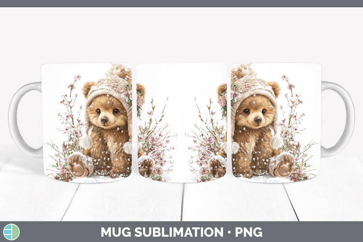 Bear Animals Winter Knit Hat Mug Wrap Sublimation Design