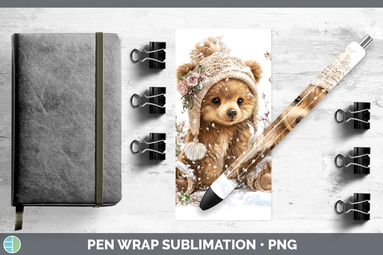 Bear Animals Winter Knit Hat Pen Wrap Sublimation Design