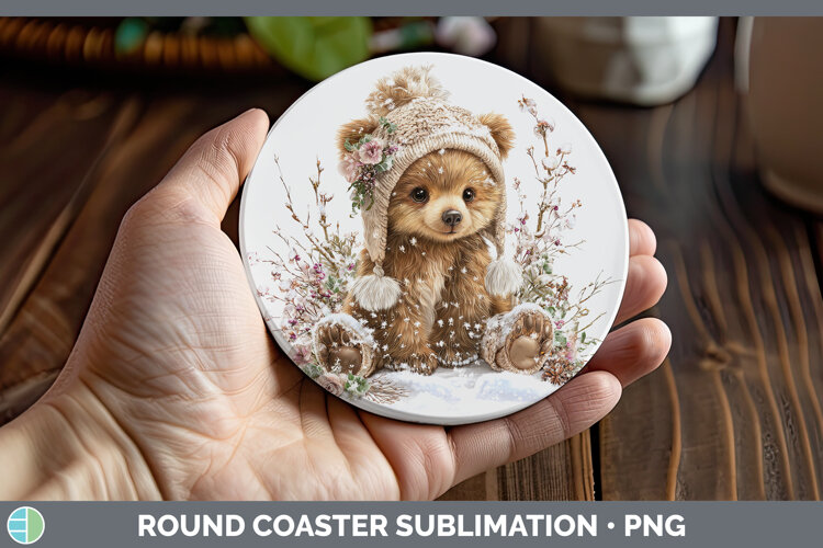 GorgeousAnimals Winter Knit Hat Round Coaster design.