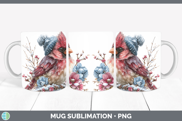 Cardinal Animals Winter Knit Hat Mug Wrap Sublimation Design