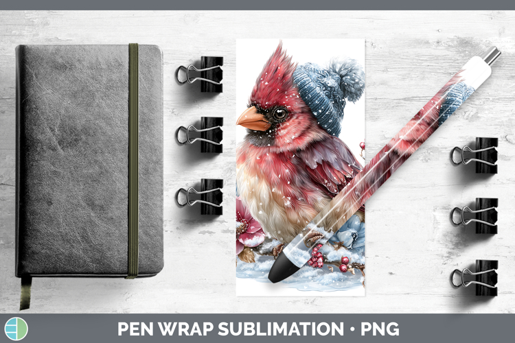 Cardinal Animals Winter Knit Hat Pen Wrap Sublimation Design