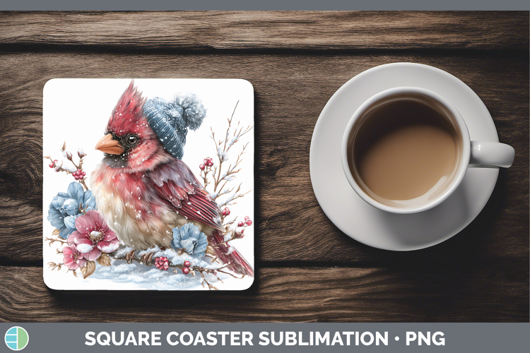 Cardinal Animals Winter Knit Hat Square Coaster Sublimation