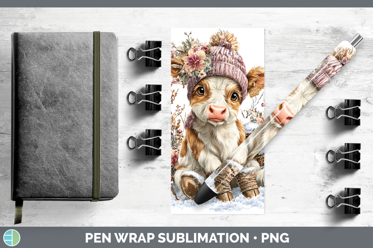 Cow Animals Winter Knit Hat Pen Wrap Sublimation Design